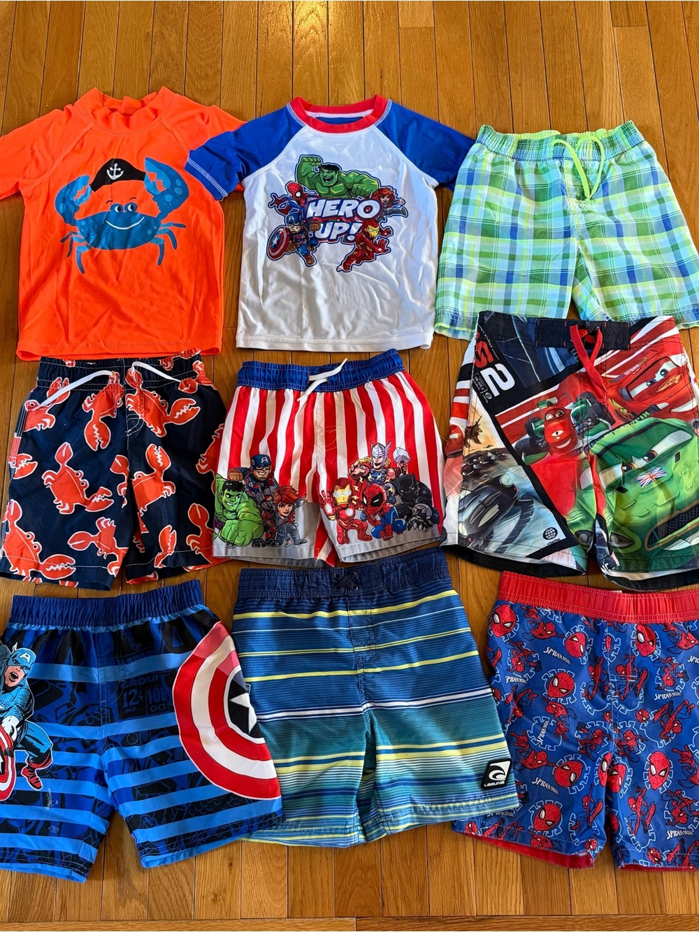 9 Pieces Kids Sz 4T Lot Old Navy Marvel Superhero Swim Trunks Shorts Rashguard